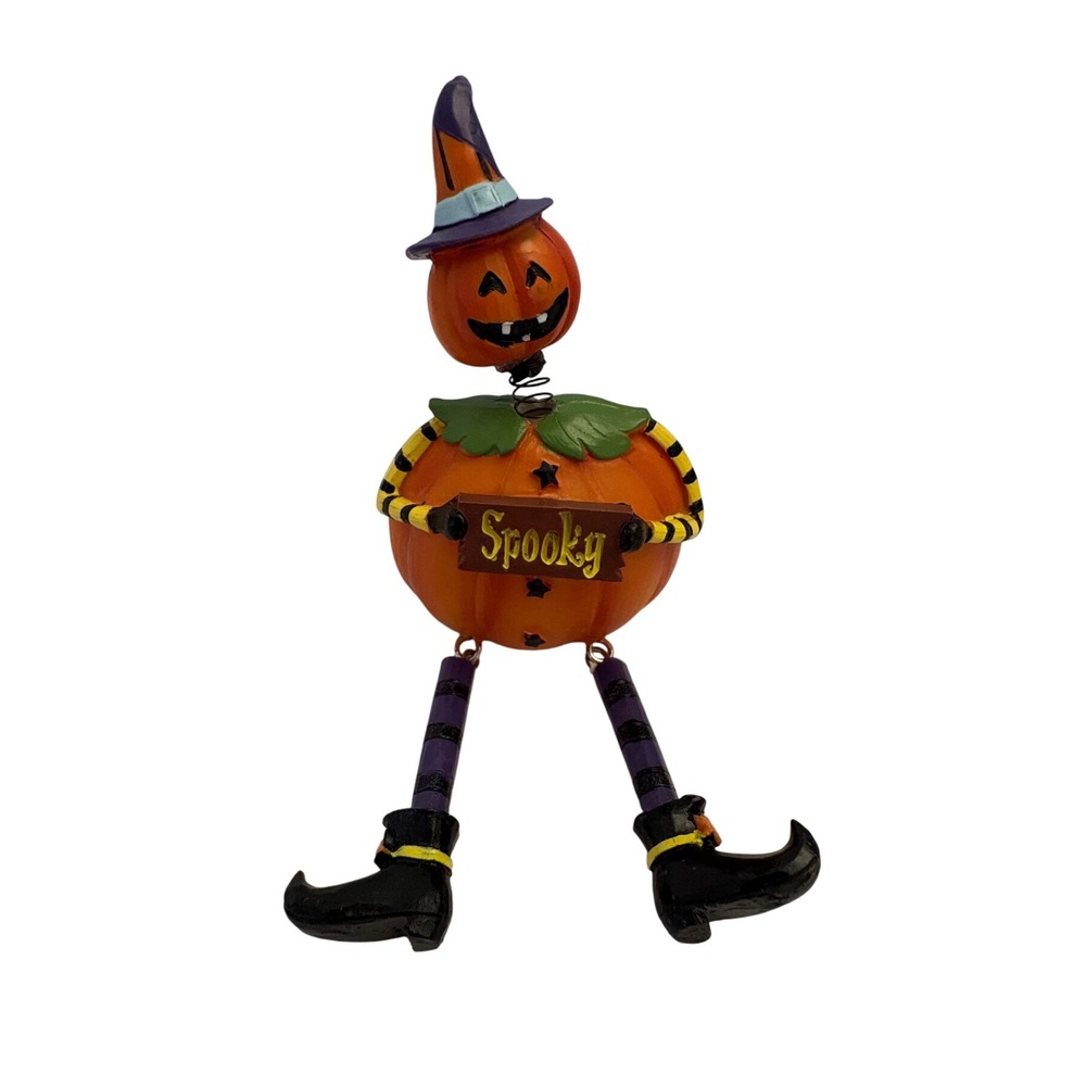 Vtg Rare Halloween Decor Pumpkin Figurine Spooky Sign Witch Hat Fall‎ Decoration